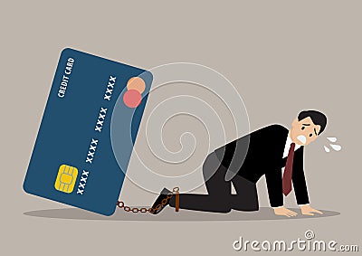 Desperate businessman with credit card burden Vector Illustration