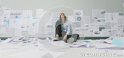 Desperate businesswoman and business failure Stock Photo