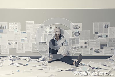 Desperate businesswoman and business failure Stock Photo