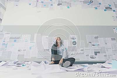 Desperate businesswoman and business failure Stock Photo