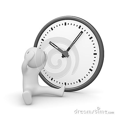 Desperate 3d man with the clock. Stock Photo