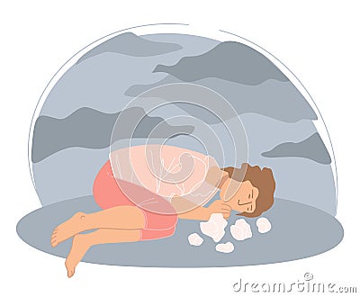 Desperate depressed woman laying and crying vector Vector Illustration