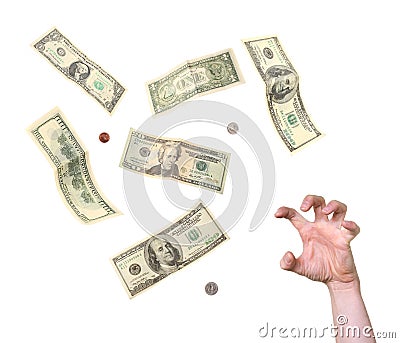 Desperate greedy hand reaching for money Stock Photo