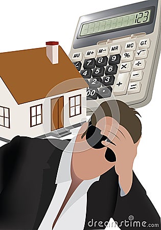 Desperate man with hand on forehead to buy house Vector Illustration