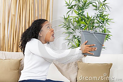 desperate woman having water leaks Stock Photo