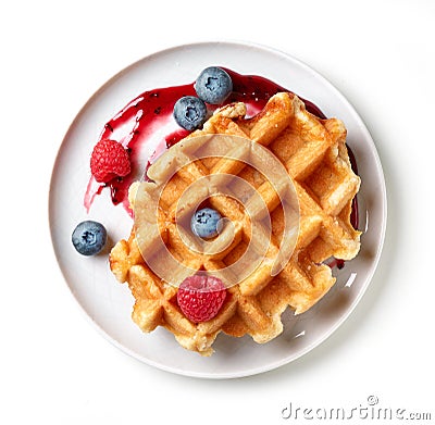 Dessert of belgian waffle and fresh berries Stock Photo