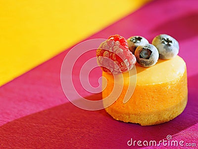 Dessert with berries. Food art. Restaurant menu. Colourful dish. Sweet meal. Cheese cakes background Stock Photo