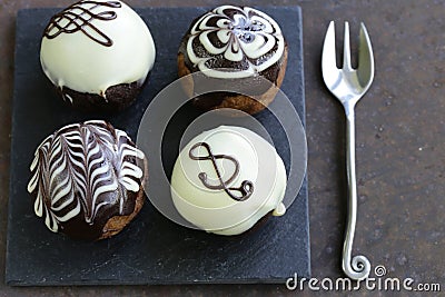 Dessert biscuit balls cakes with chocolate Stock Photo