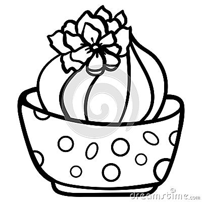 Cream cake in a bowl. Sweets Cakes Dessert. Coloring page, Coloring book. Contour. - Vector. Vector illustration Vector Illustration