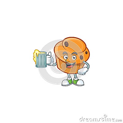 Dessert brioche of appetizing with holding juice mascot Vector Illustration