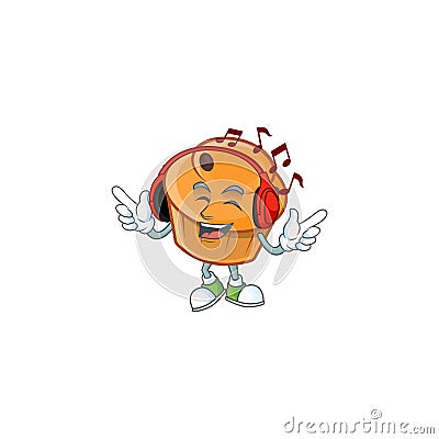 Dessert brioche of appetizing with listening music mascot Vector Illustration