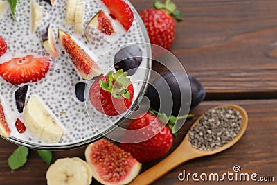 Dessert chia seed pudding with berries and fruits - healthy eating Stock Photo