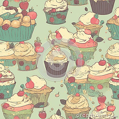 dessert, cupcakes, sweets pastries pattern scrapbooking naturecore multicolored in the style of naturalistic Stock Photo