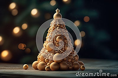 Dessert in the form of Christmas trees made of biscuit, chocolate and cookies Stock Photo