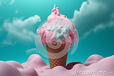 concept art blue pink cream dessert ice cream summer ice cloud. Generative AI. Cartoon Illustration