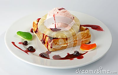 Dessert with ice-cream. Stock Photo