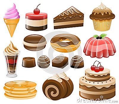 Dessert Icon Set, Sweets, Confectionery Vector Illustration