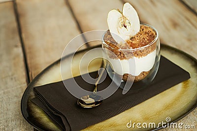 Dessert New york cheese cake with mousse with apple cream Stock Photo