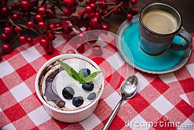 Dessert parfait with chocolate sauce with a cup of coffee Stock Photo