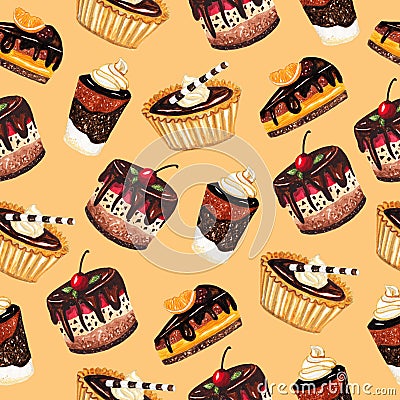 Dessert seamless pattern Cartoon Illustration