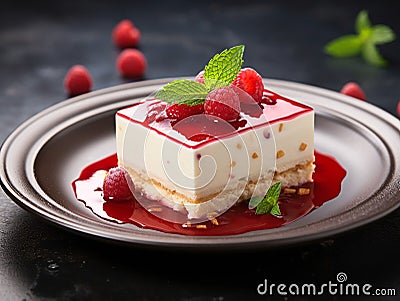 dessert served in an elegant souffle plate with various fruit jelly Stock Photo