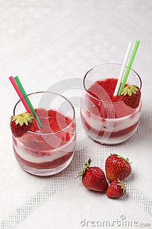 Dessert with strawberry glass yogurt and sweets. Stock Photo