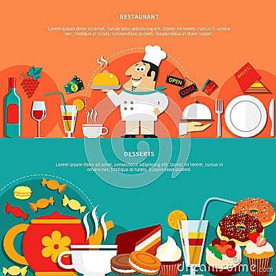 Dessert Sweets Banners Set Vector Illustration