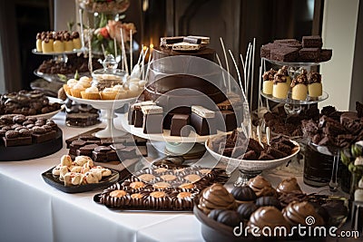 dessert table, filled with a variety of fabulous chocolate treats for guests to enjoy Stock Photo