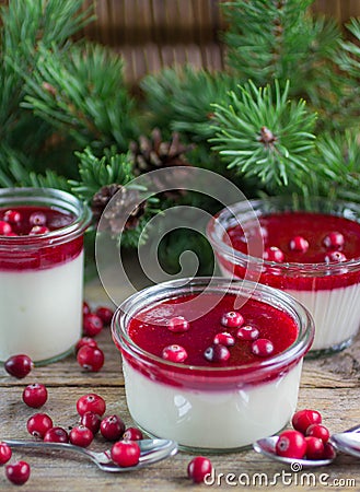 Dessert vanilla Panna cotta with berry sauce Stock Photo