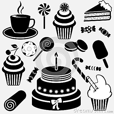 Vector icons silhouettes of sweets Vector Illustration