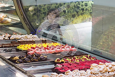 Desserts in display case Stock Photo