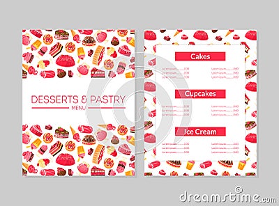 Desserts and Pastry Menu, Cakes, Cupcakes and Ice Cream, Bakery, Confectionery, Shop Design Element Colorful Vector Vector Illustration