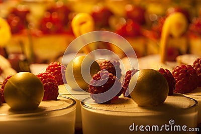 Desserts in a Patisserie window. Stock Photo