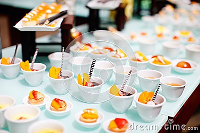 Desserts at restaurant buffet Stock Photo