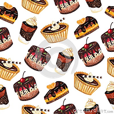 Desserts seamless pattern on a white background Cartoon Illustration