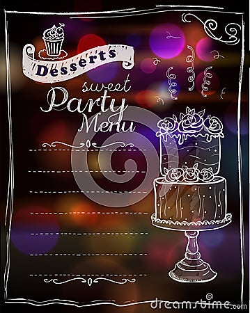 Desserts sweet party menu list Vector Illustration