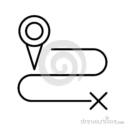 Destination, path, route. Single route tracking motion icon, simple line path searching Vector Illustration