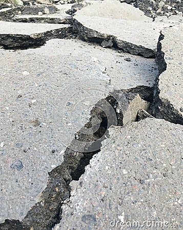 Destroyed asphalt roadbed Stock Photo