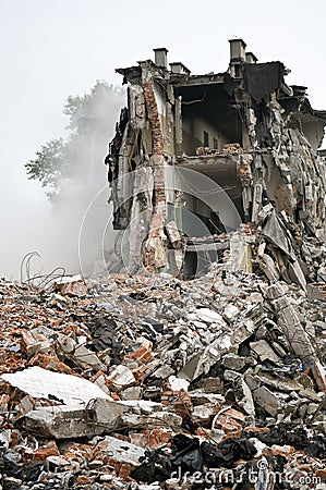 Destroyed building, debris. Series Stock Photo