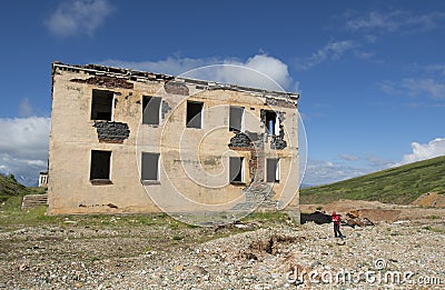 Destroyed building mines in the Altai Mountains Editorial Stock Photo