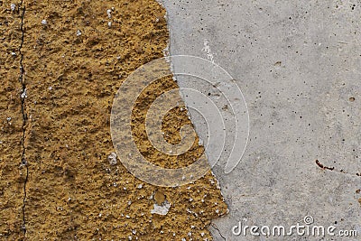 Destroyed chipped dirty exterior urban facade ruined structure background grunge uneven old texture outside cracked Stock Photo