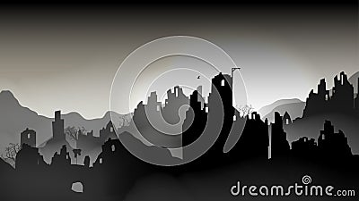 Destroyed city ,Buildings in Ruin - Vector Illustration Vector Illustration