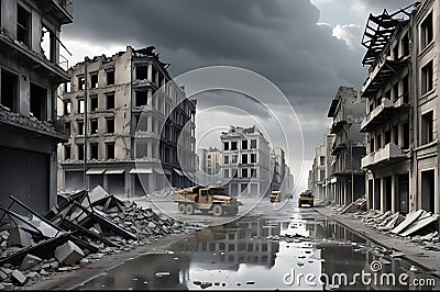 destroyed city of Gaza depicting Gaza and Israel war Cartoon Illustration