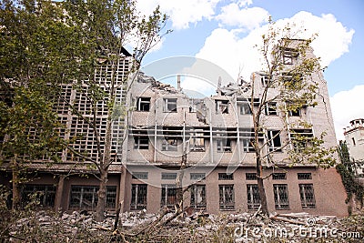 Destroyed factory building Stock Photo