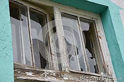 Destroyed glasse on windows, closeup Stock Photo