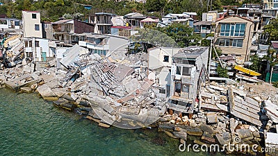 The destroyed house after the earthquake on the seashore Editorial Stock Photo