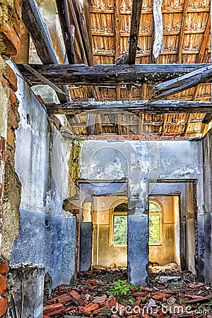 Destroyed house room ruins Stock Photo