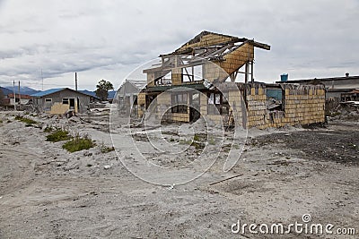 Destroyed house after volcano eruption in Chaiten. Stock Photo