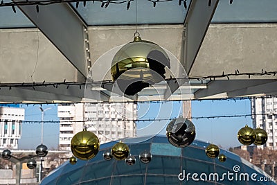 Destroyed New Year decoration in Almaly entertainment mall on new square. Consequences of demonstrations turned into riots in Editorial Stock Photo