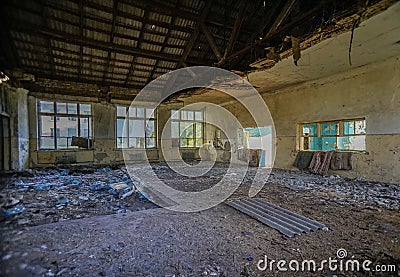 Destroyed school canteen in Donetsk region Editorial Stock Photo